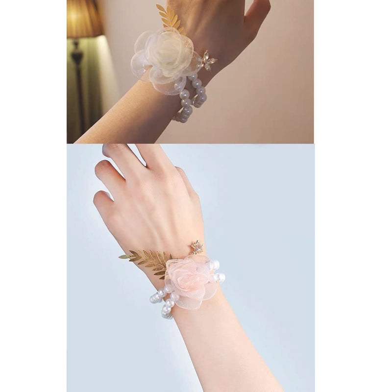QRWT 6PCS Pearl Wrist Corsage Bands Bride Elastic Pearl Wristband Corsage DIY Stretch Pearl Wedding Wrist Handmade Corsage Accessories for Wedding Party Bride Bridesmaid Christmas Thanksgiving - Image 4
